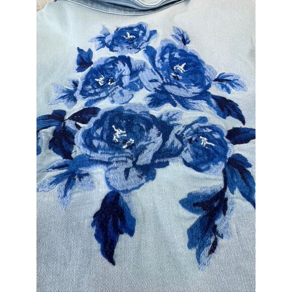 "ISAAC MIZRAHI LIVE" Bleached, Indigo Blue,Jean Jacket,Embroidered, Artsy,Whimsy - Picture 11 of 11